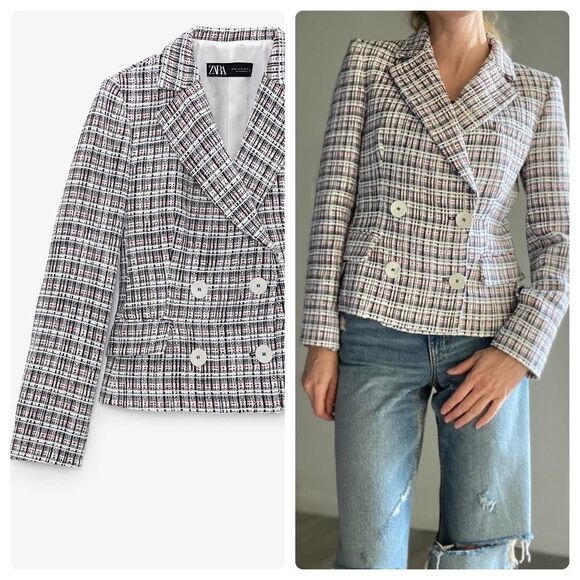 Zara Blazer Double Breasted Weaved Textured - Picture 2 of 9